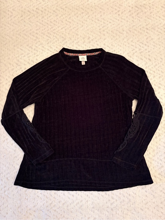 Knox Rose Sweaters - Knox Rose Black Chenille Sweater With Crochet Cut Out Sleeve Size XL Dark Boho